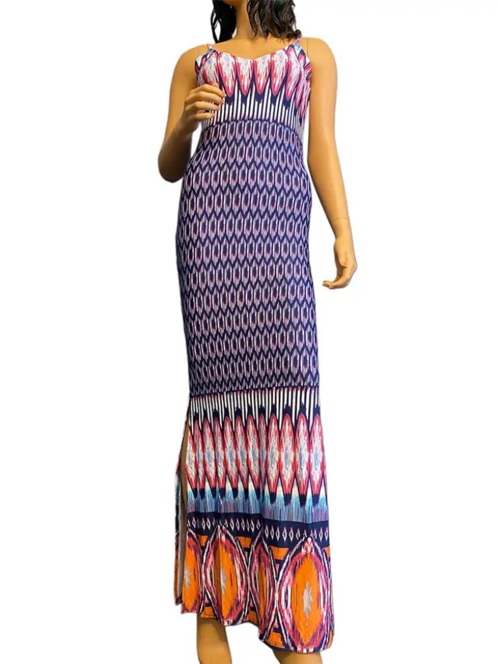 White Mark Ikat Print Bodycon Maxi Dress